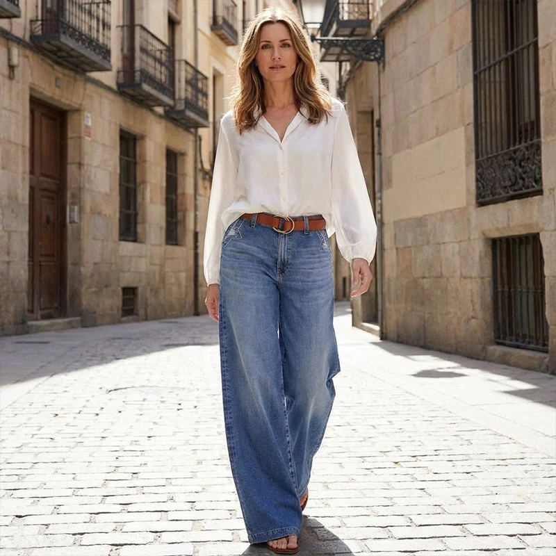 Retro Hochtaillierte Weite Jeans für Damen