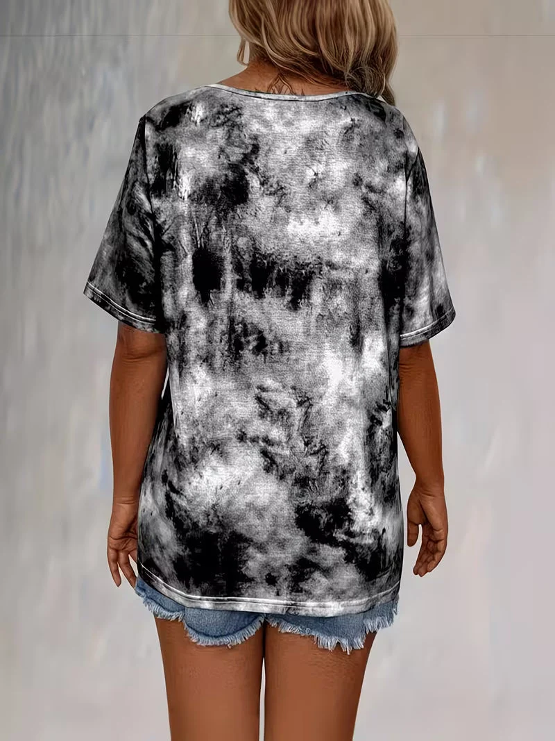 Rihanna – T-Hemd Mit V-Ausschnitt, Schnürung Und Tie-Dye-Optik