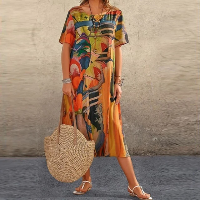 Dina Elegantes Abstraktes Harmonie Midi-Kleid