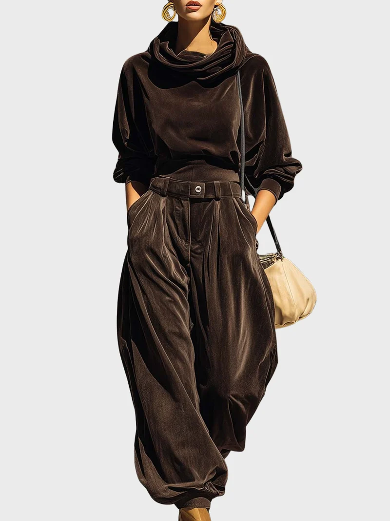 Skaidre - Vintage Samt Kapuzenpullover Und Lockere Hose Im Set