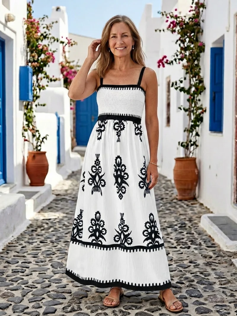 Odelina | Ärmelloses Maxikleid mit gerafftem Oberteil