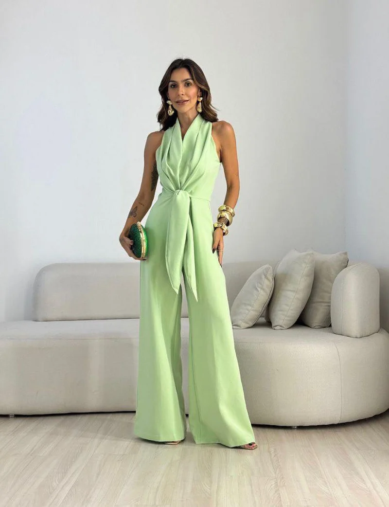 Kamwi - Eleganter Jumpsuit Mit Drapiertem Ausschnitt Und Weitem Bein