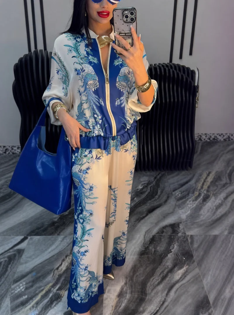 Katya - Eleganter Blumen Drucken Zweiteiliges Set