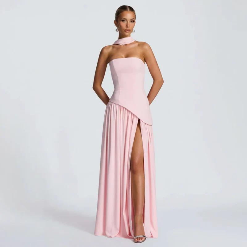 Maxikleid Damen – Trägerloser Schnitt & fließende Silhouette