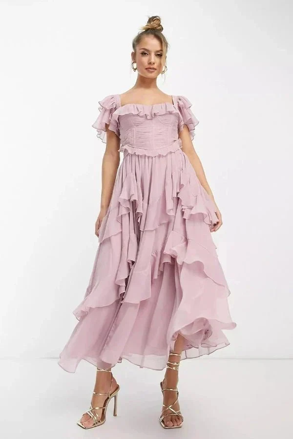 Freyna Kleid – Zweiteiliges Rüschen-Midi-Kleid mit Korsett