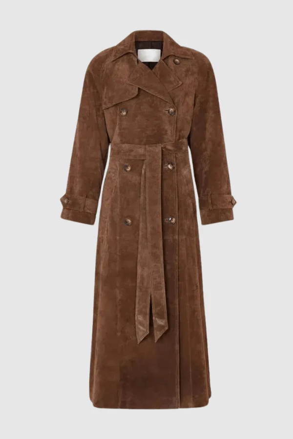 Galatea Trenchcoat – Langer Damen Trenchcoat aus Veganem Wildleder