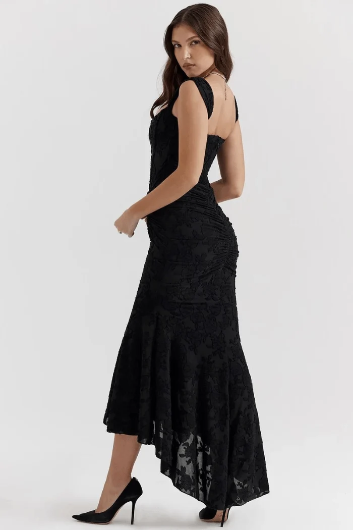 Arabella Kleid – Elegantes Korsett-Maxikleid mit Rüschen