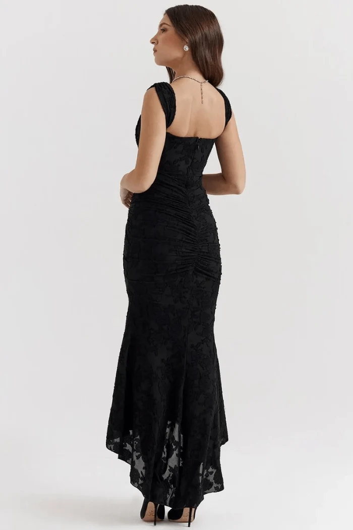 Arabella Kleid – Elegantes Korsett-Maxikleid mit Rüschen
