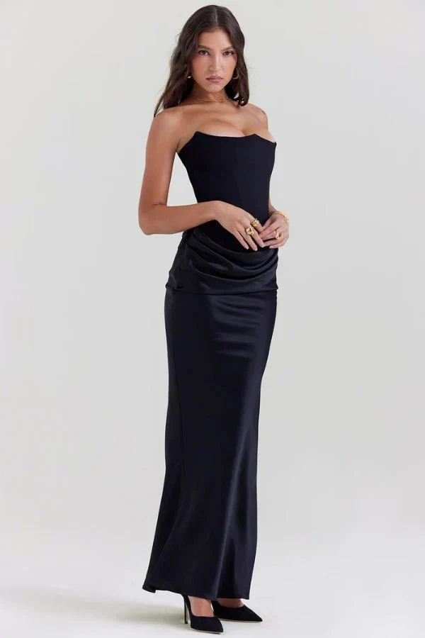 Sloane Dress – Trägerloses Korsett-Maxikleid aus Satin