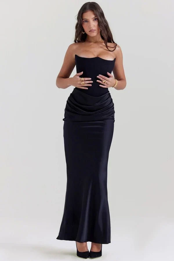 Sloane Dress – Trägerloses Korsett-Maxikleid aus Satin