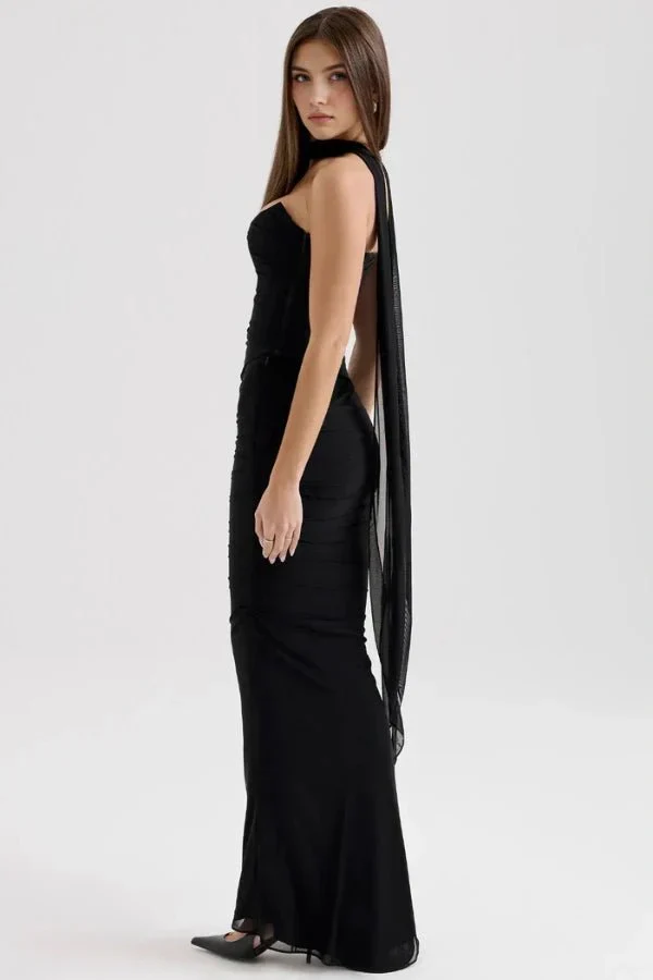 Hailey Kleid – Trägerloses Corsagen-Maxikleid mit Raffung