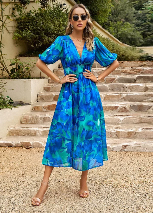 Josette - Midi Kleid Mit Blumenmuster