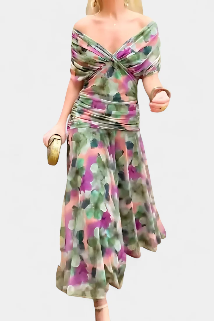 Lordanka – Langes Kleid Mit V-Ausschnitt Und Blumen Muster
