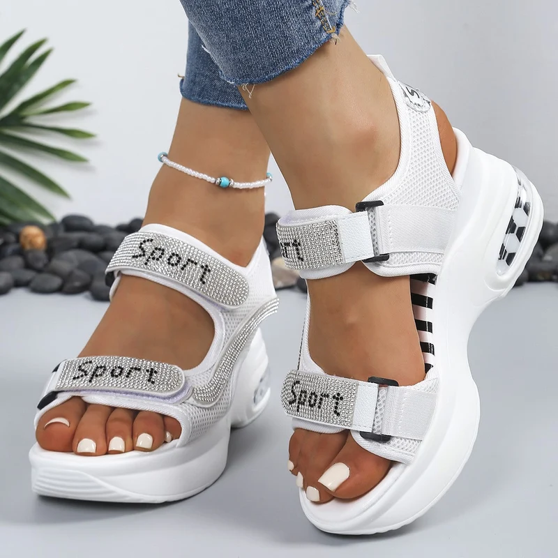 Schicke orthopädische Plattform-Sandalen für Damen, verziert mit Kristallen