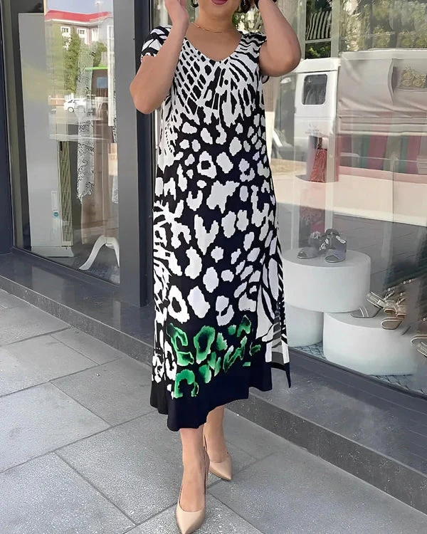 Aliki – Lässiges Bedrucktes Kleid Mit Kurzen Ärmeln