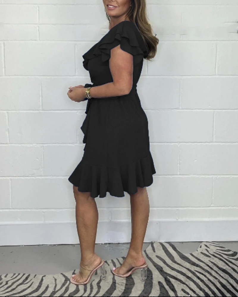 Wilhelmina™ - Elegantes V-Ausschnitt Kleid mit Rüschenverzierungen