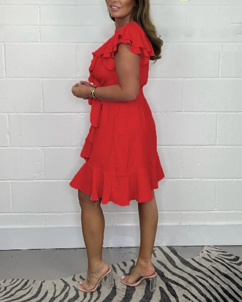 Wilhelmina™ - Elegantes V-Ausschnitt Kleid mit Rüschenverzierungen