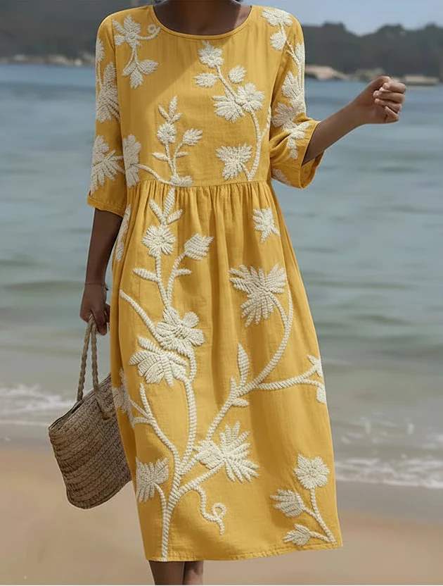 Yassy | Midi-Kleid mit Pflanzen- und Blumenmuster