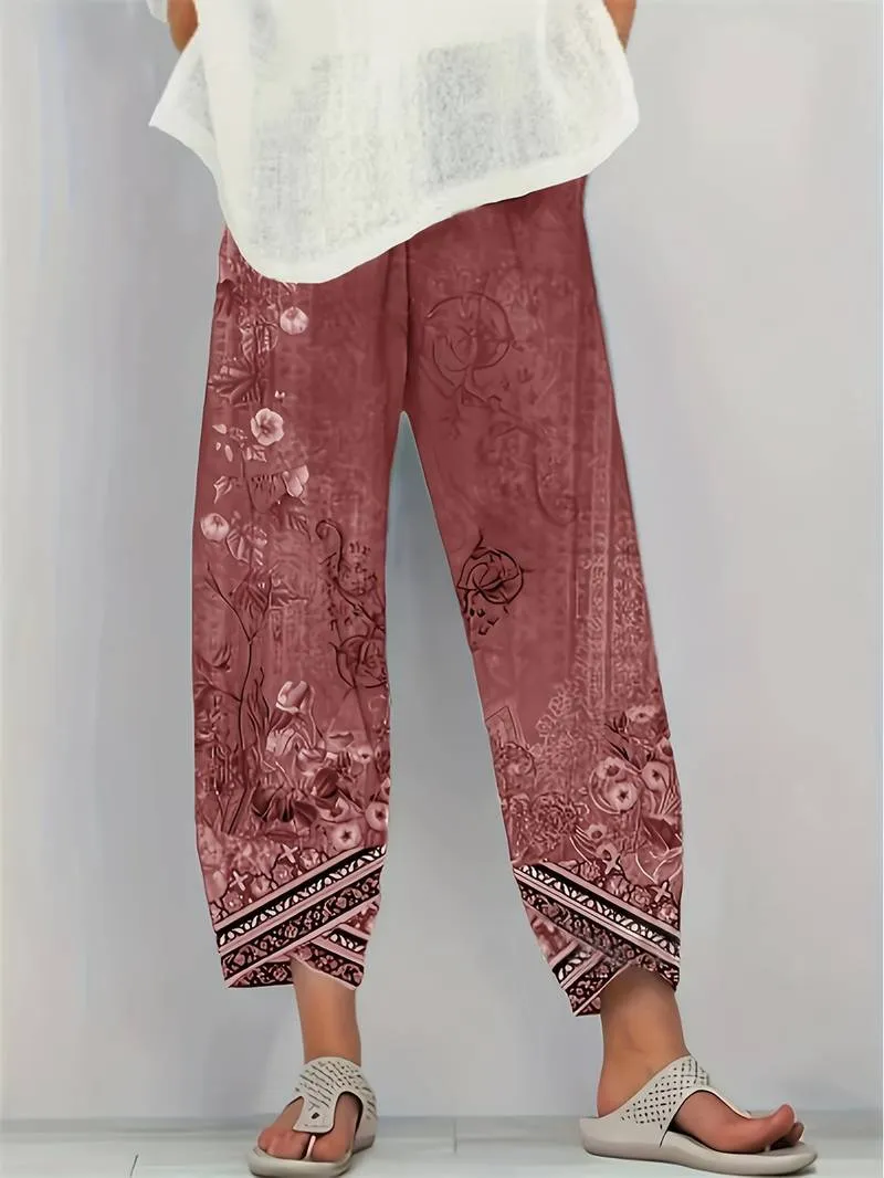 Thimasha - Caprihose Im Vintage Blumenmuster Mit Elastischem Bund