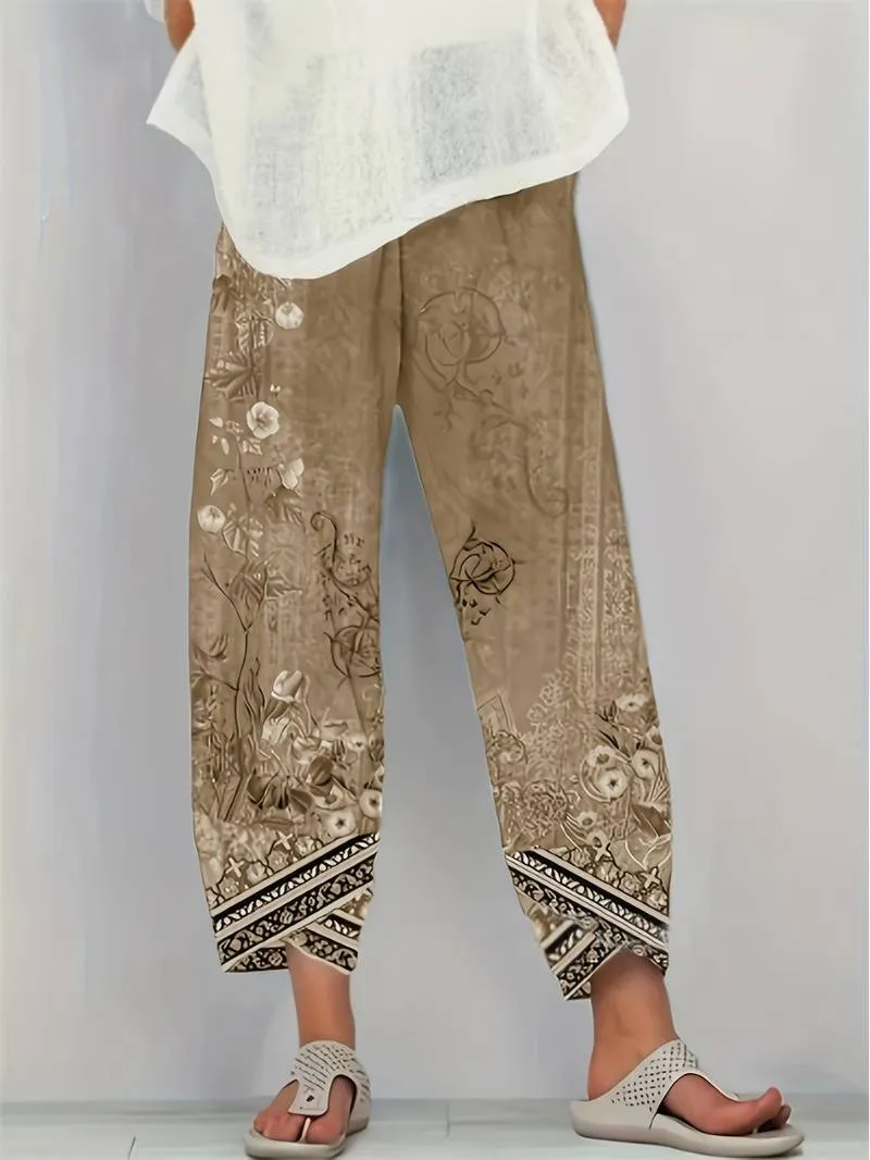 Thimasha - Caprihose Im Vintage Blumenmuster Mit Elastischem Bund