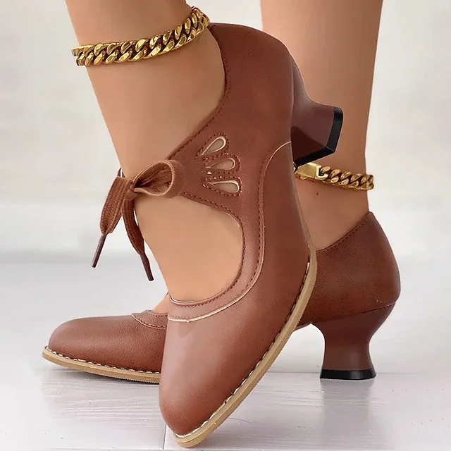 Zydrune - Vintage Leder Pumps Mit Hohem Absatz