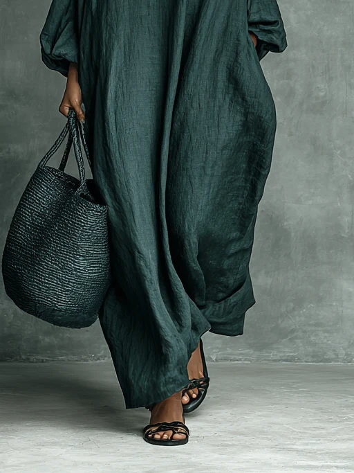 Mirra – Locker Sitzendes Maxi Kleid Mit Langen Ärmeln