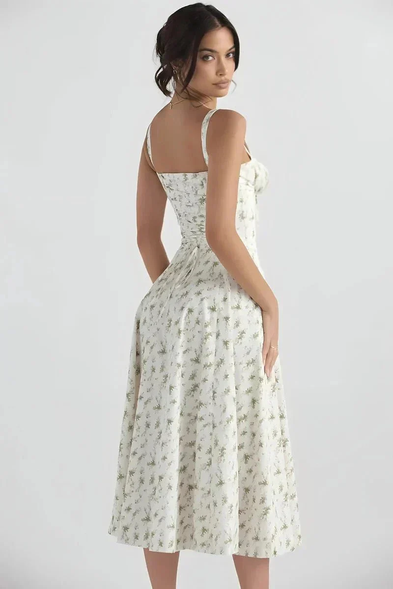 Linsay Blumenkleid – Midi-Kleid mit Korsett & Seitenschlitz