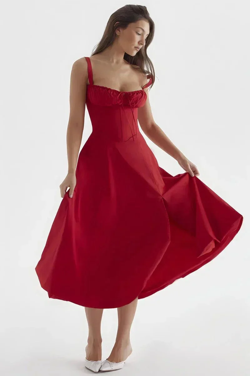 Linsay Blumenkleid – Midi-Kleid mit Korsett & Seitenschlitz