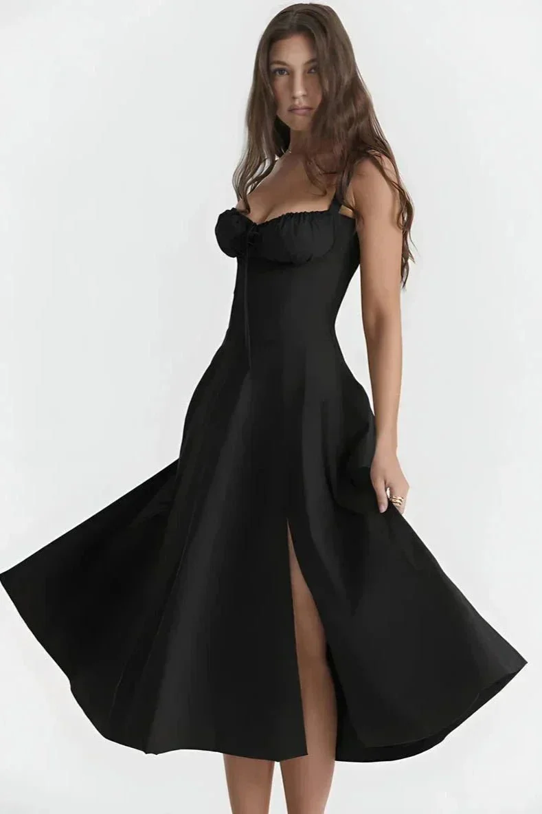 Linsay Blumenkleid – Midi-Kleid mit Korsett & Seitenschlitz