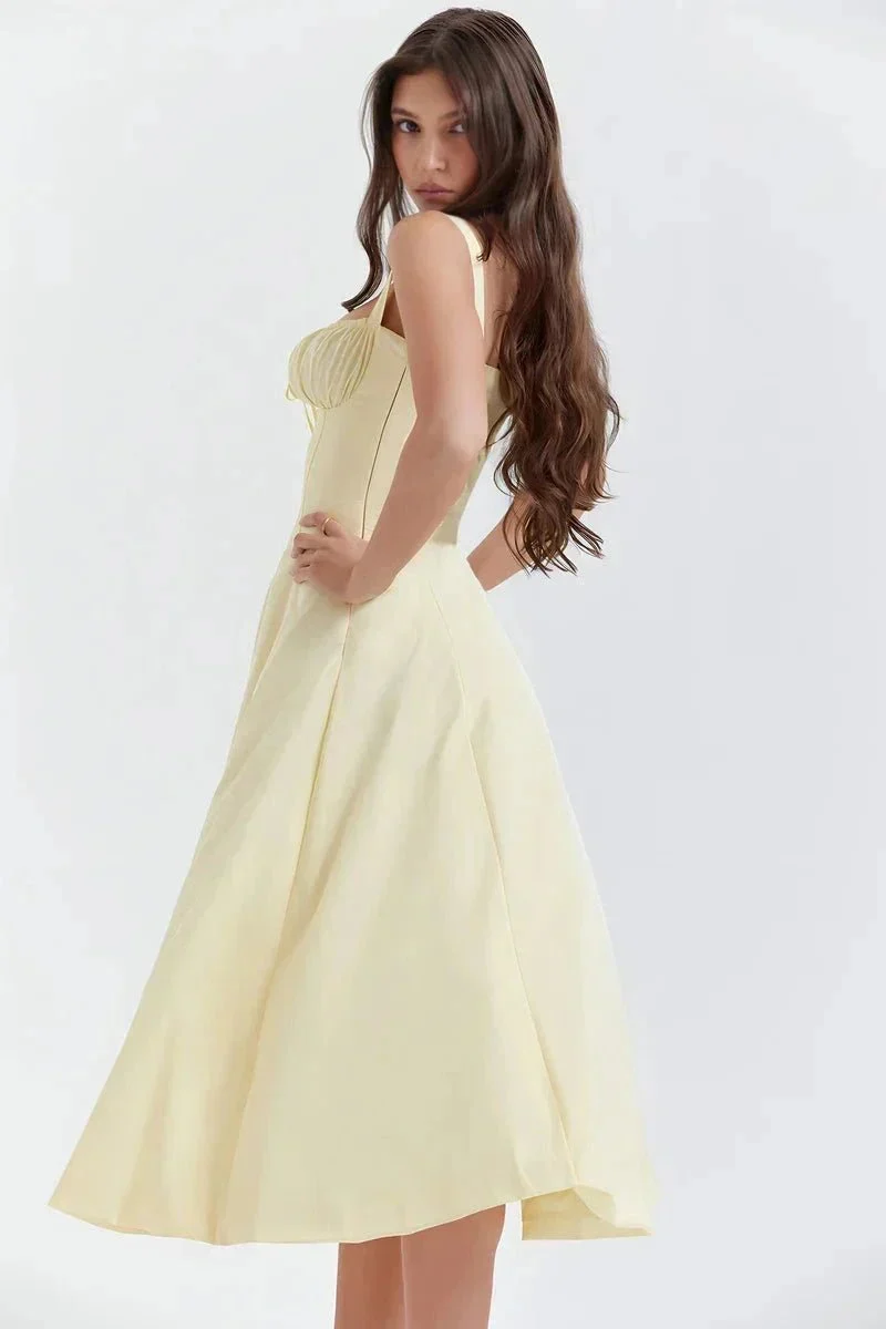 Linsay Blumenkleid – Midi-Kleid mit Korsett & Seitenschlitz