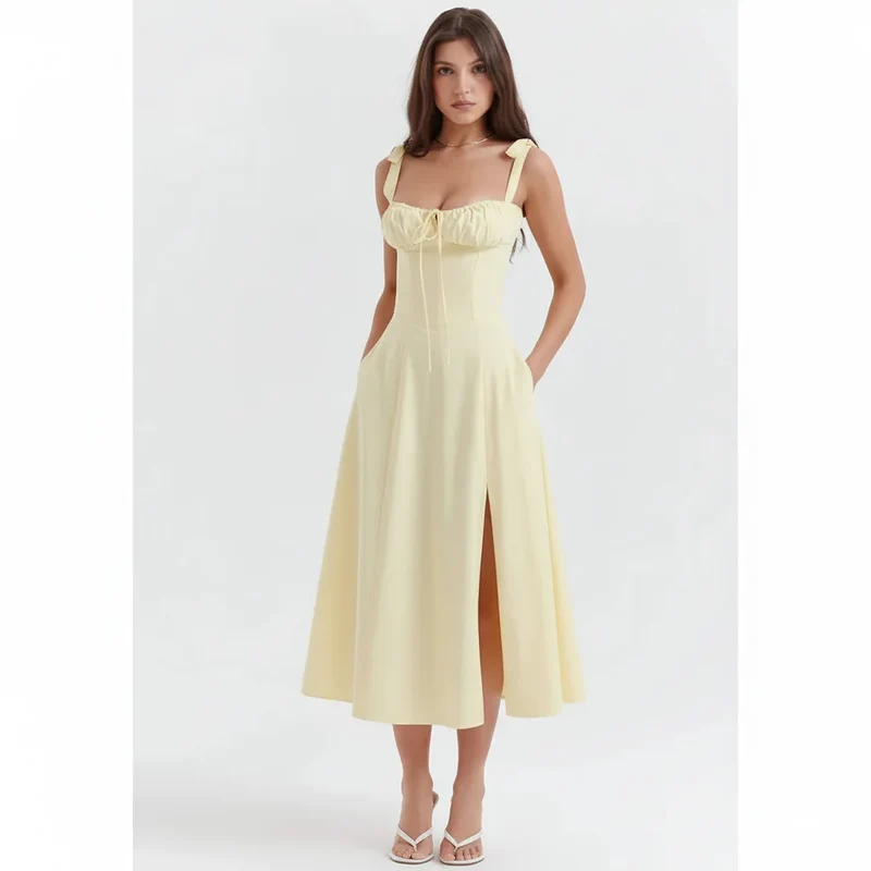 Linsay Blumenkleid – Midi-Kleid mit Korsett & Seitenschlitz
