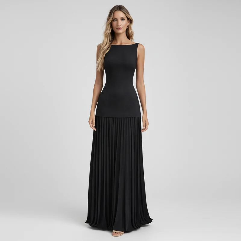 Eline | Elegantes Plissee Maxi Kleid für Damen – Formell