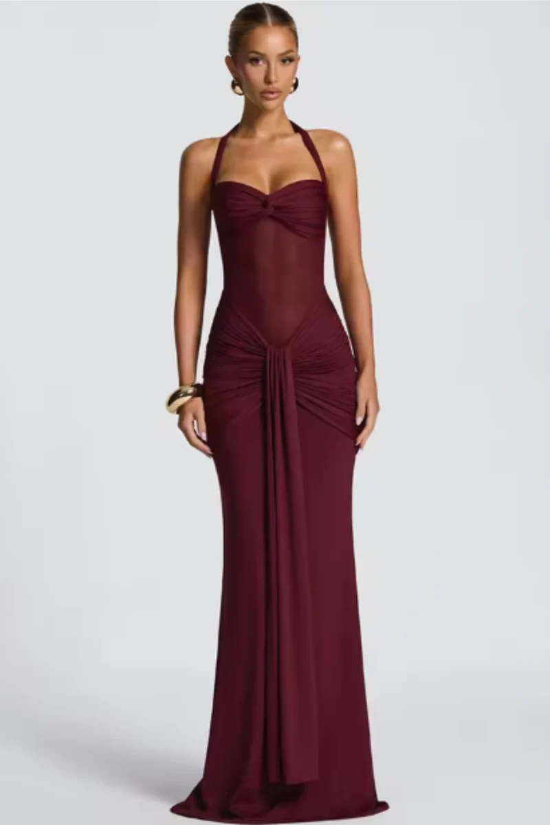 Celine Damen Neckholder Maxikleid mit Raffung – Hochzeitsgast