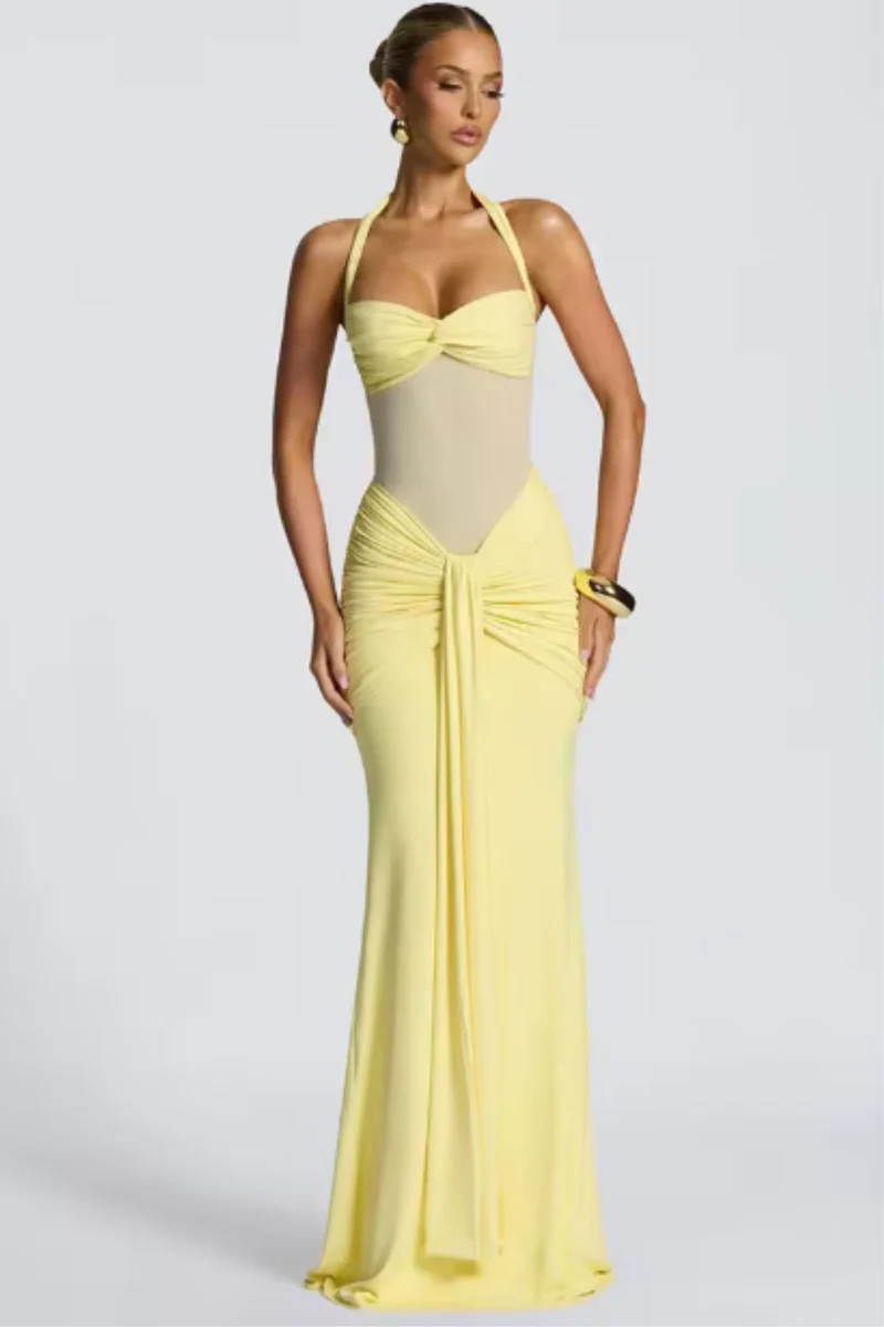 Celine Damen Neckholder Maxikleid mit Raffung – Hochzeitsgast