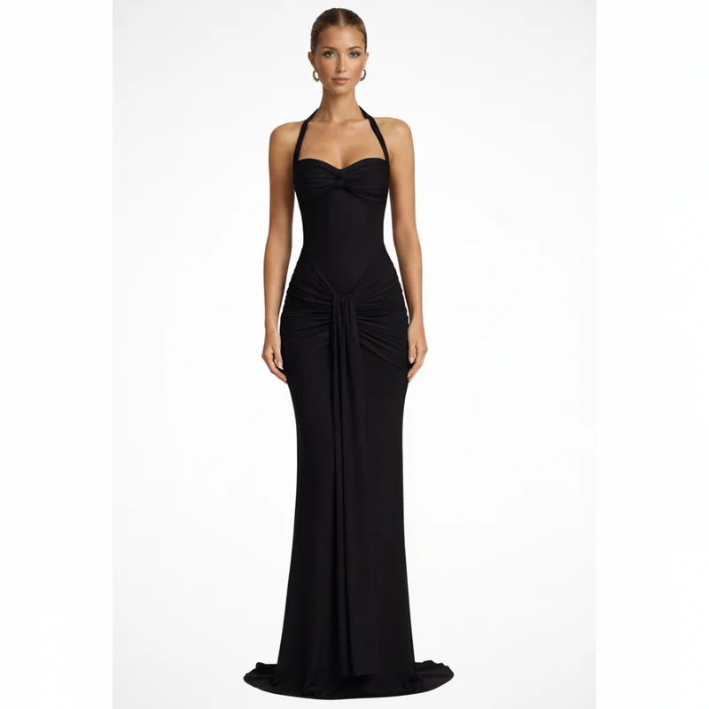 Celine Damen Neckholder Maxikleid mit Raffung – Hochzeitsgast