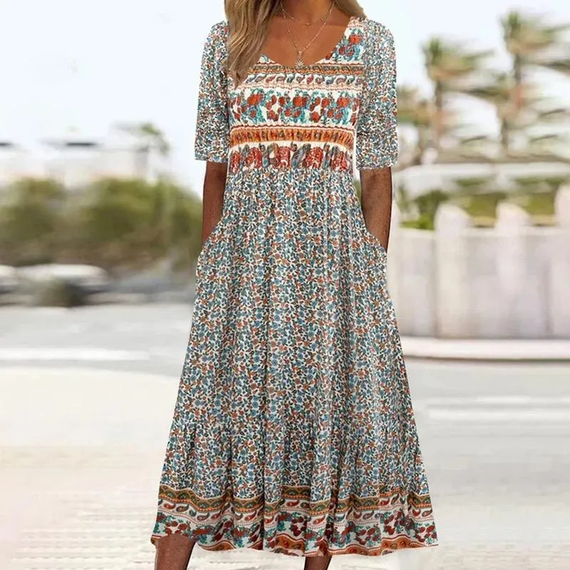 Dinara - Elegantes Kleid Mit Boho Drucken