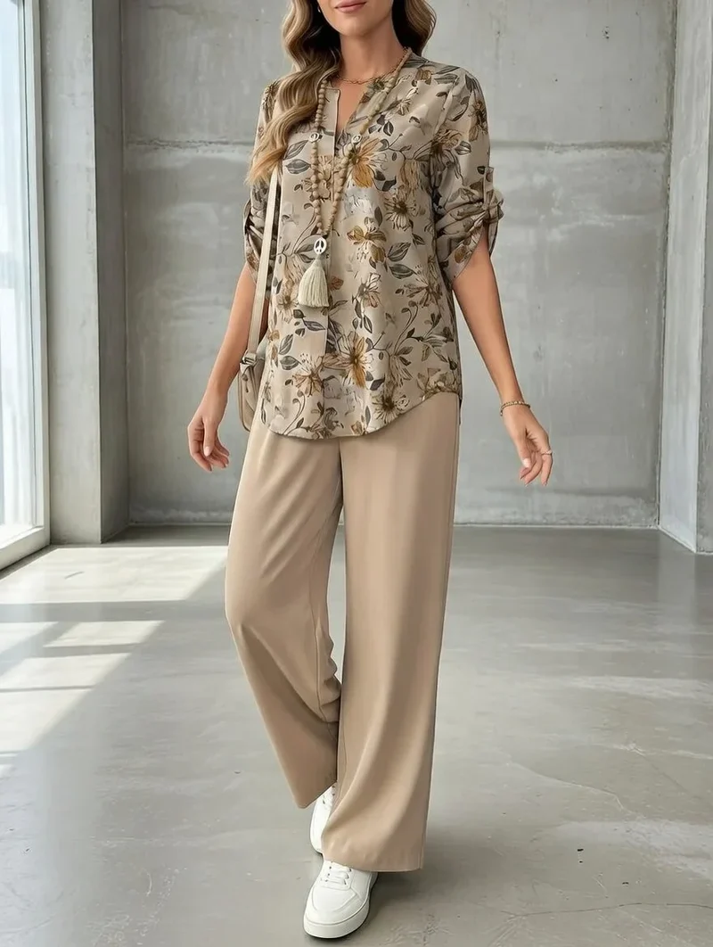 Kresimira – Elegantes Zweiteiliges Set Mit Blumen Muster