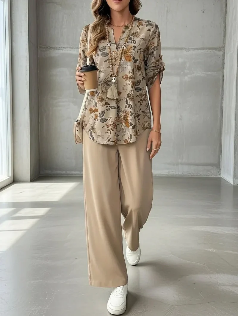 Kresimira – Elegantes Zweiteiliges Set Mit Blumen Muster