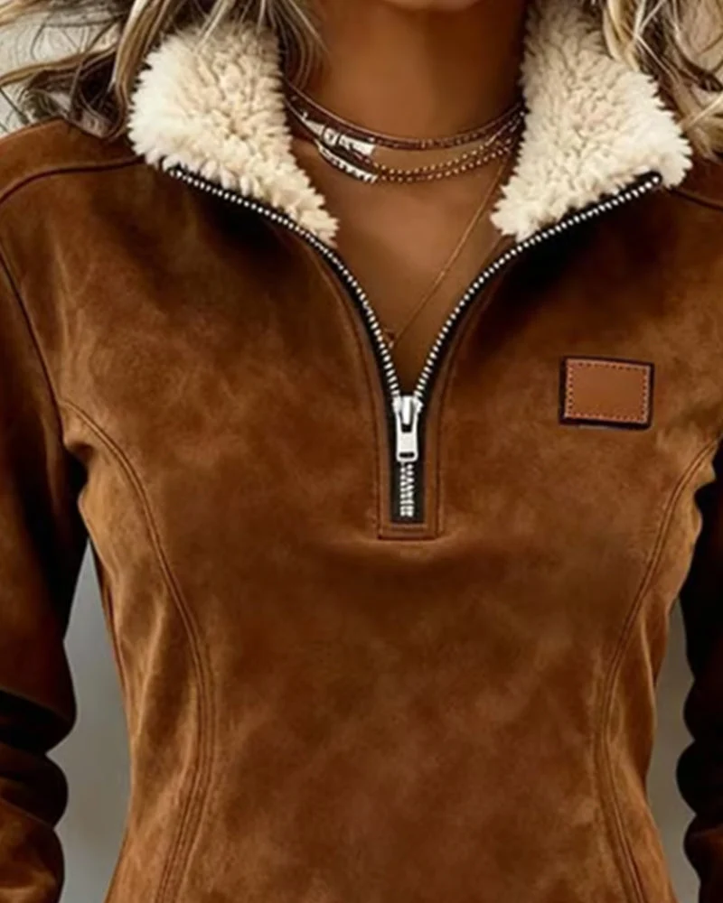 Halb-Zip Kragen Sweatshirt mit asymmetrischem Design und Fransenakzenten