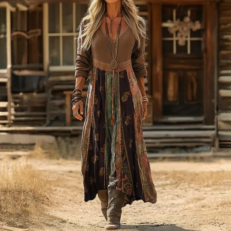 Vintage-inspiriertes lässiges Kleid mit langen Ärmeln
