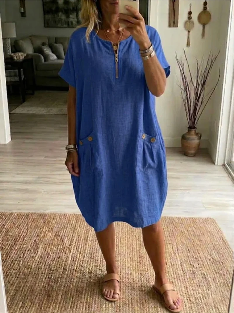 Slavka – Midi Kleid Mit Taschen Und Reißverschluss