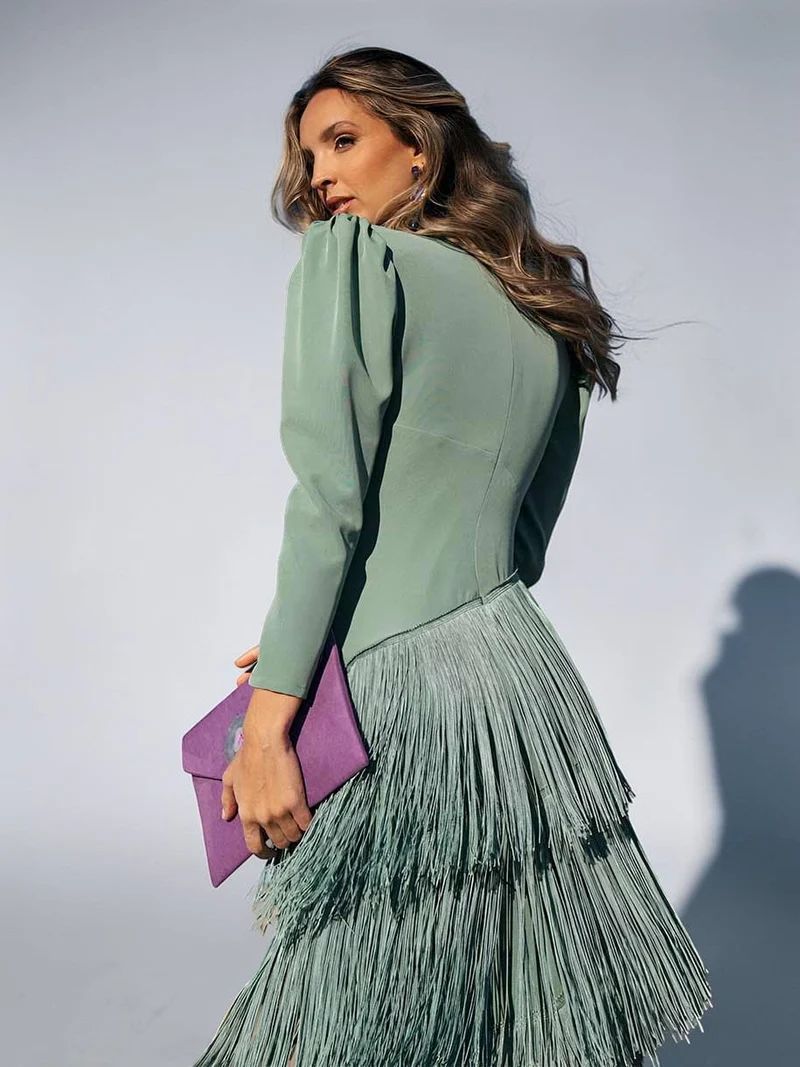 Sofia | Elegantes Ombré-Fransenkleid mit V-Ausschnitt