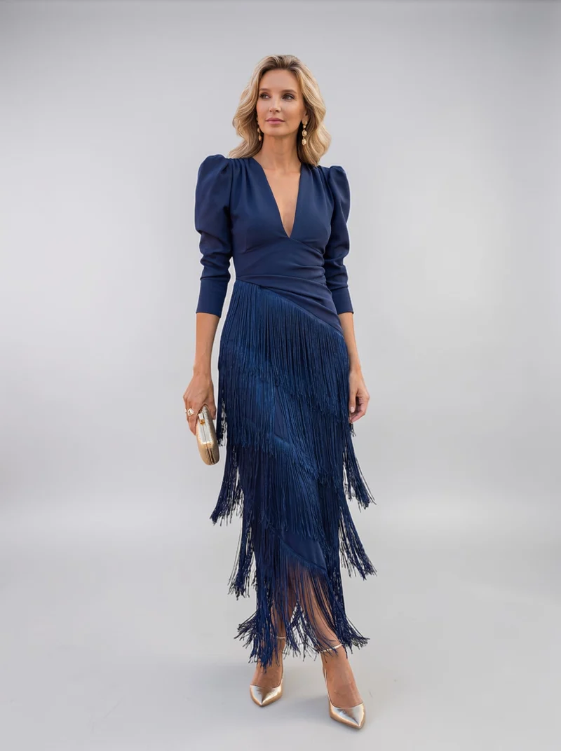 Sofia | Elegantes Ombré-Fransenkleid mit V-Ausschnitt