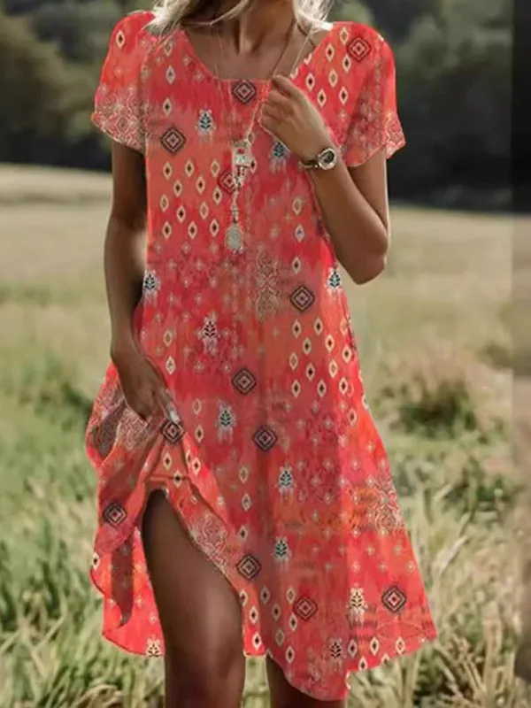 Giovana – Elegantes Midi-Kleid Mit Kurzen Ärmeln