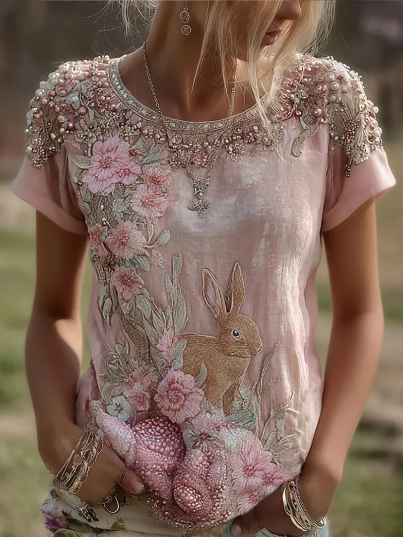 Julija – Bluse Mit Rund Halsausschnitt Und Hasenmotiv