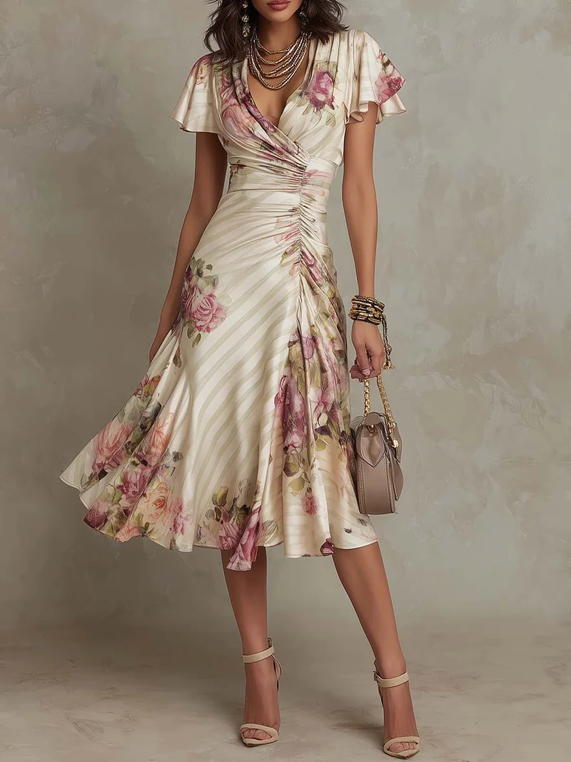 Neomi – Elegantes Retro-Kleid Aus Satin mit Blumenmuster