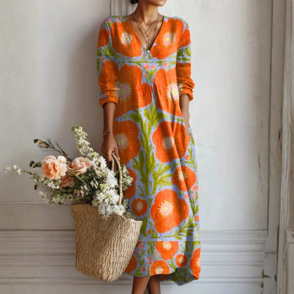 Enchanted Floral Kleid – Leichtes Leinenkleid mit Blumendruck