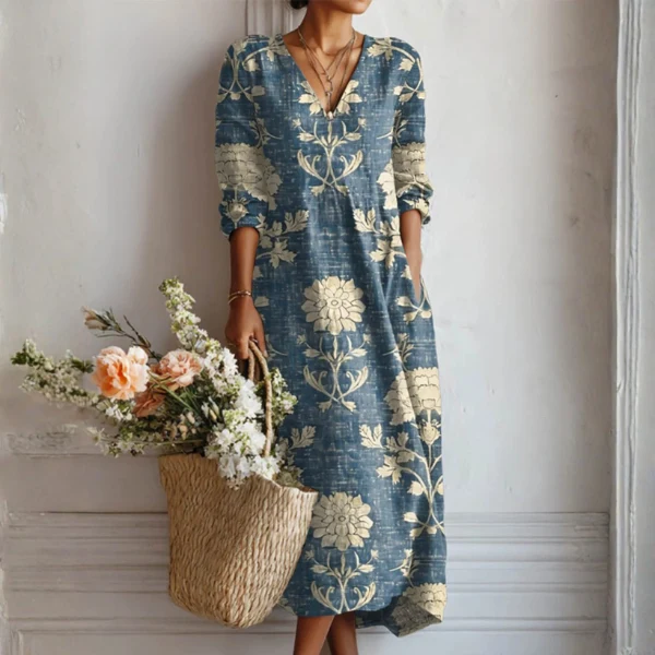 Playful Elegant Kleid – Verspieltes Herbstkleid mit Vintage-Print
