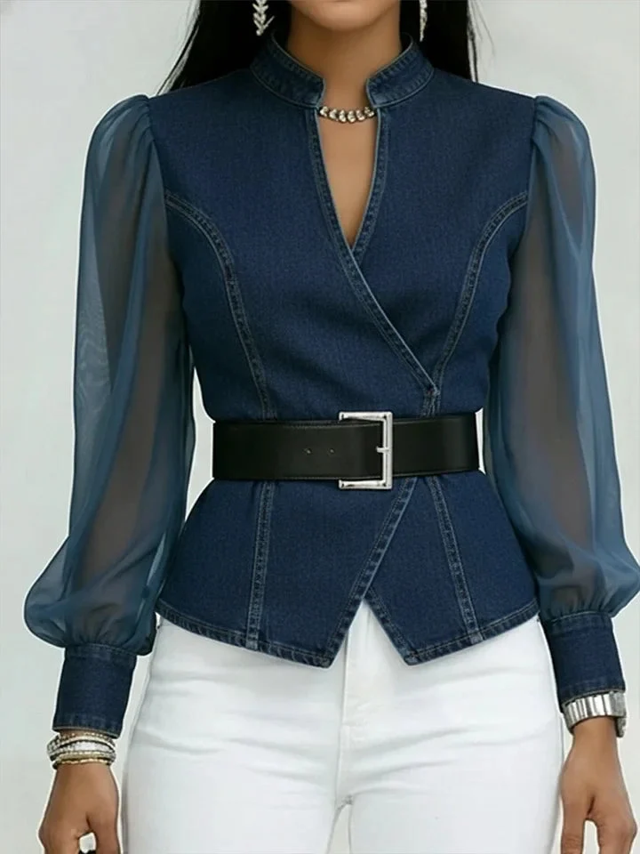 Thakshila - Strukturierte Jeans Bluse
