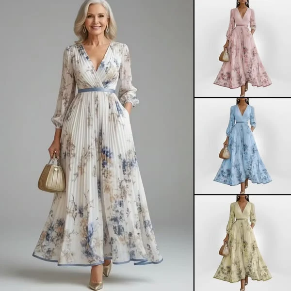 Pramudi - Elegantes Maxi Kleid Mit langen Ärmeln